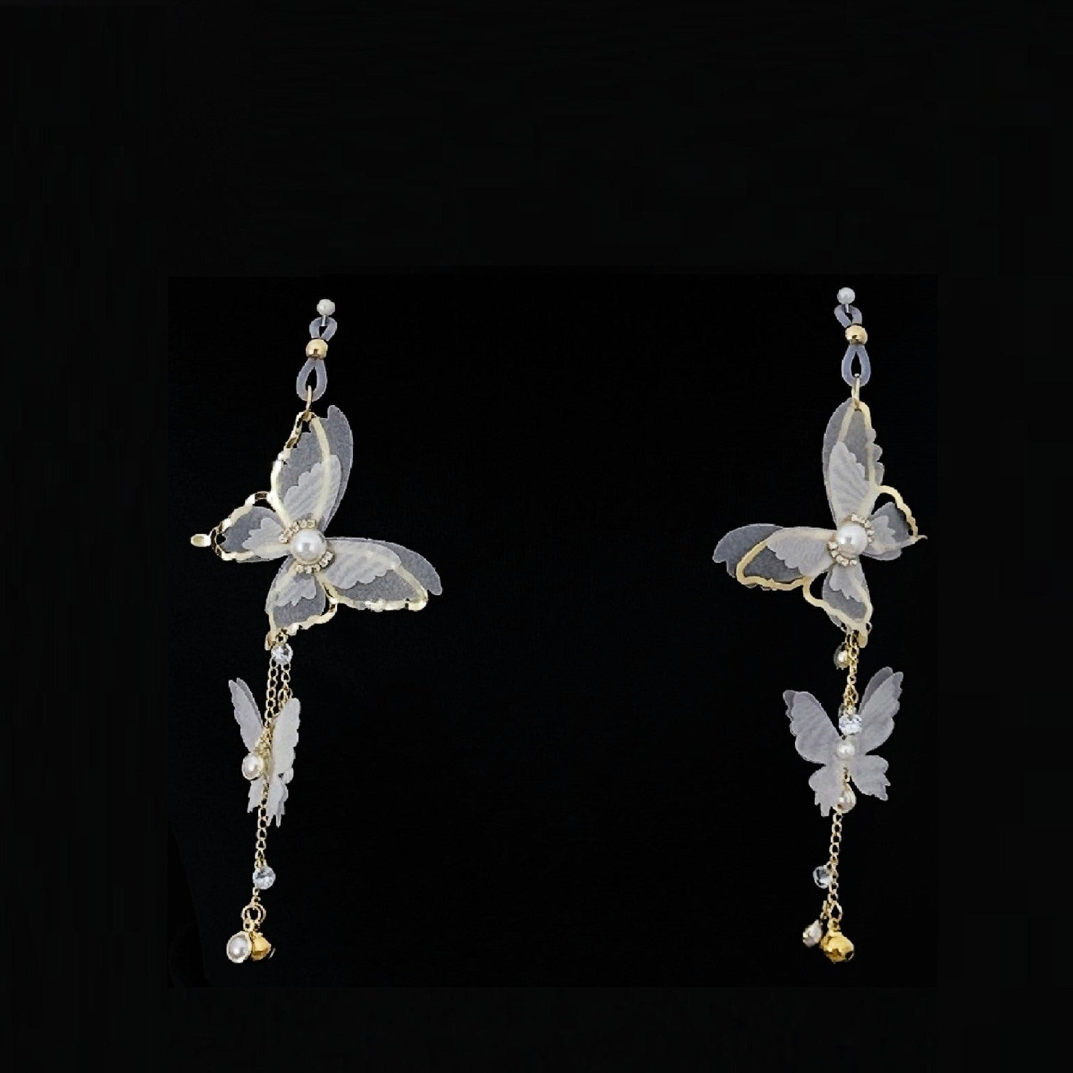Image of sex toysbell butterfly nipple clip lace pearl sm stimulation nipple training nipple titty clamp butt plug tail
